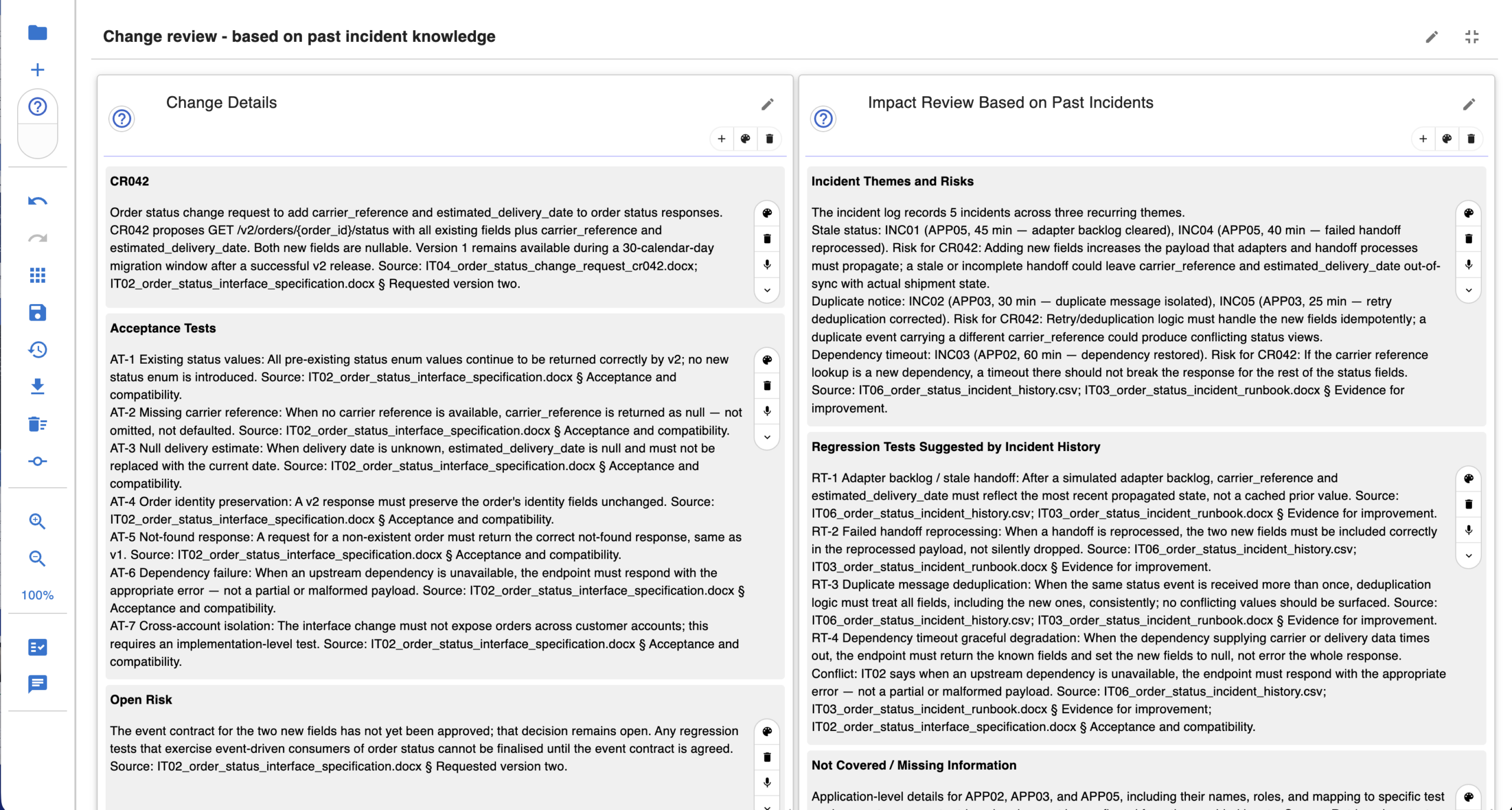 Change review using past incident knowledge