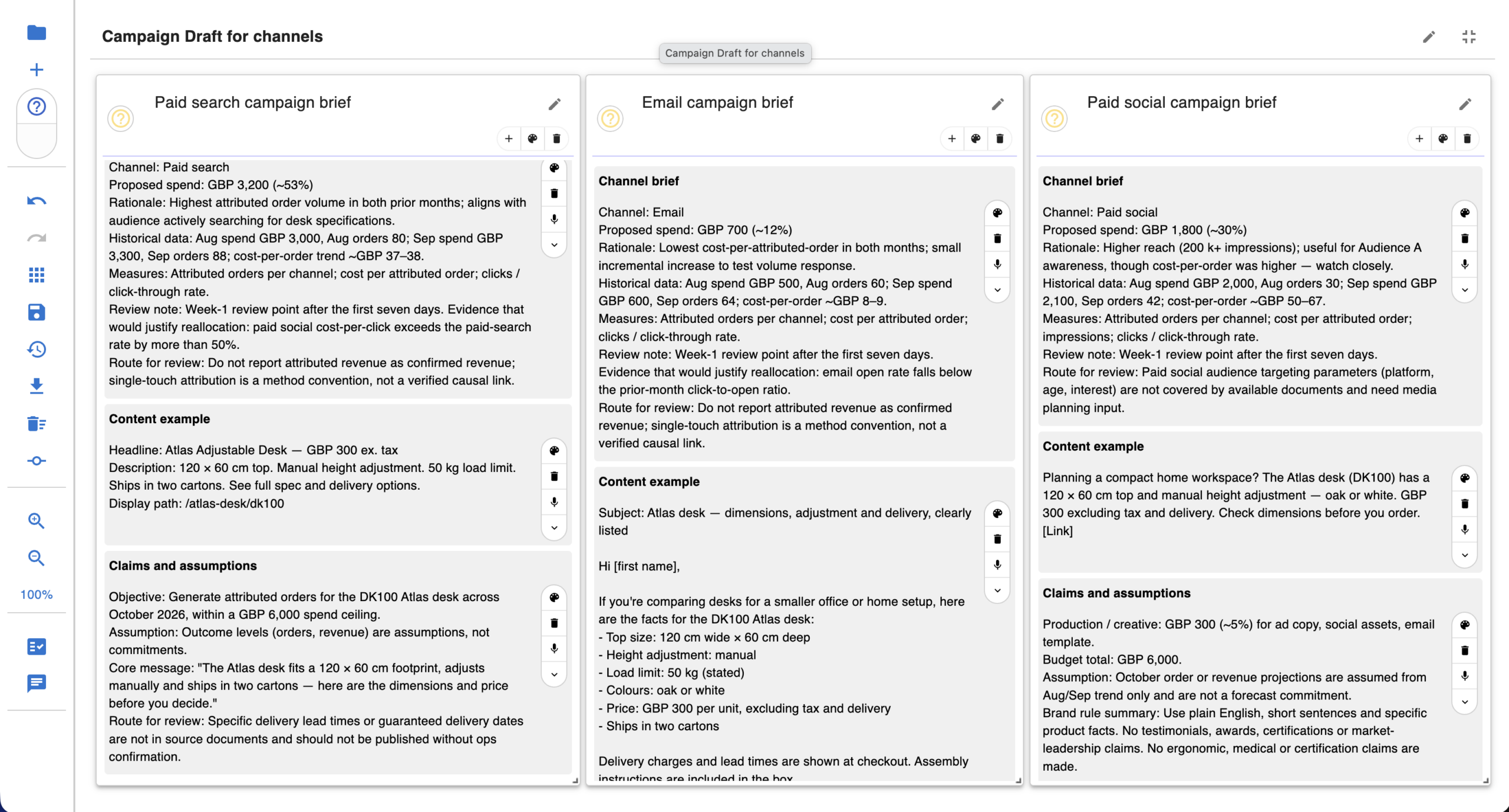 Campaign briefs for paid search, email and social