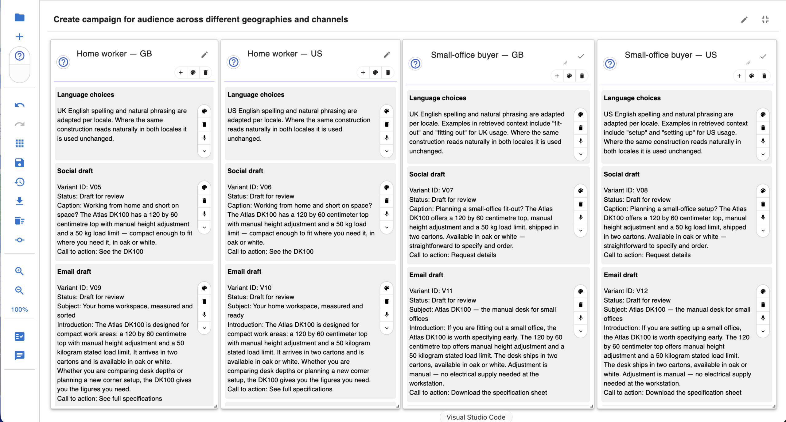 Campaign variants tailored by audience and region