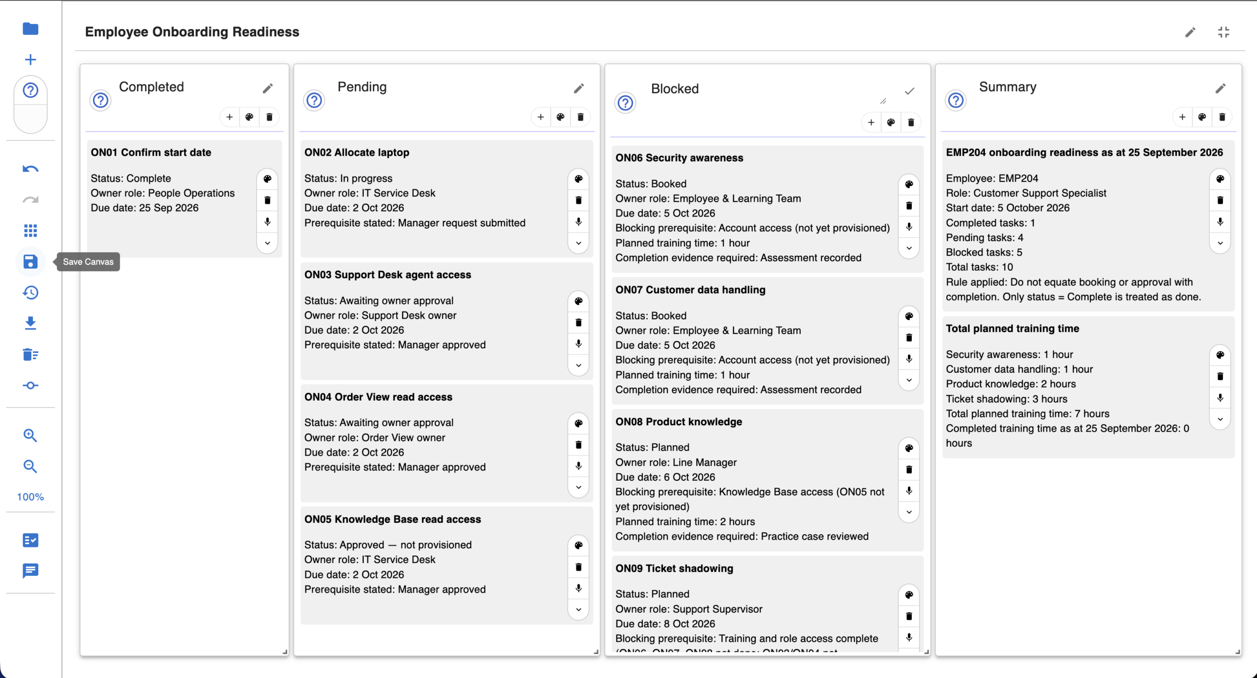 Employee onboarding tasks grouped by completion status